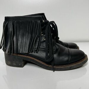 House of Harlow 1960 Black Cutler Leather Fringe Ankle Boots